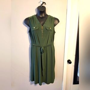 Olive Green SOHO Sleeveless Dress, 1X, with belt.